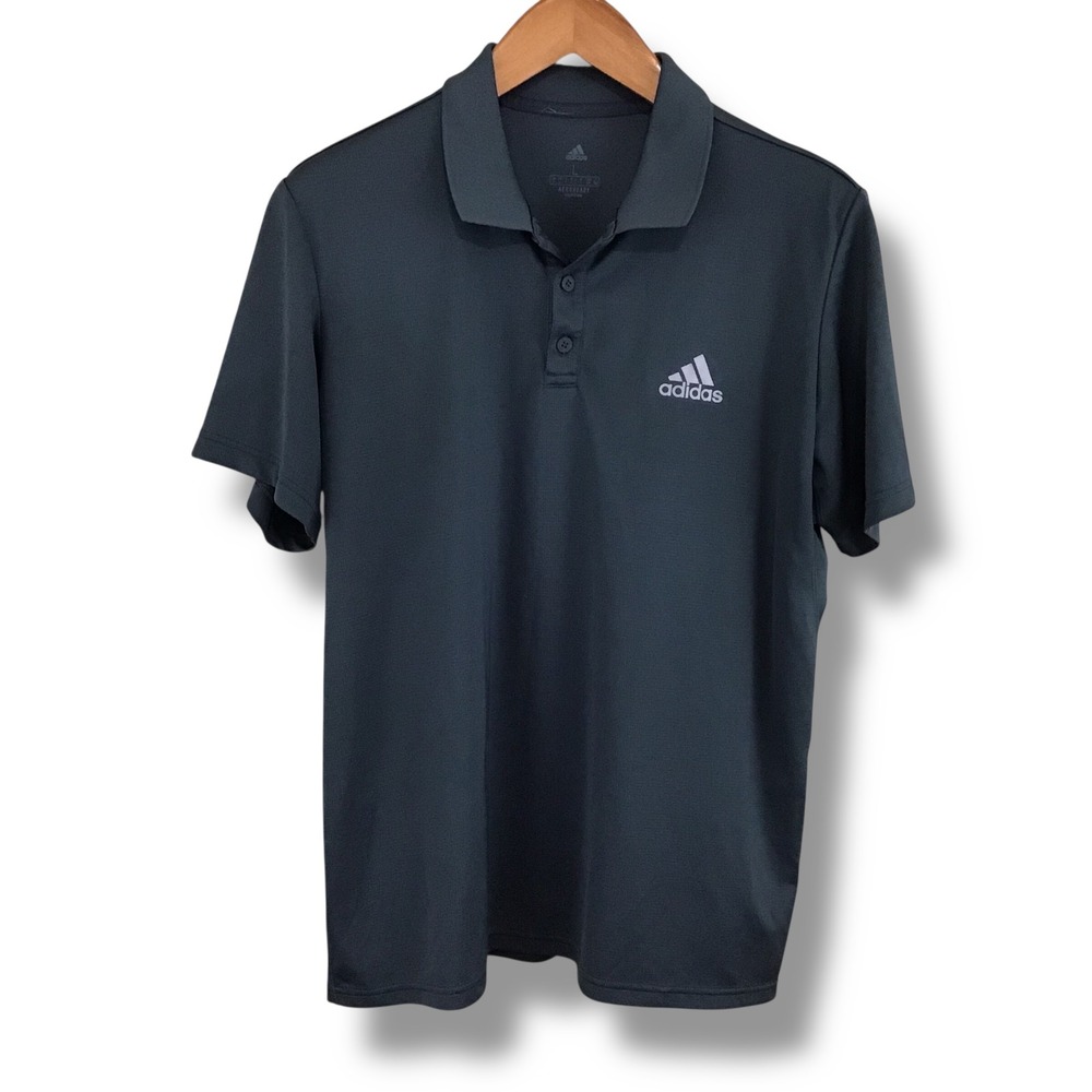 Adidas Mens Aeroready Performance Polo Shirt Charcoal Grey Large Short Sleeve